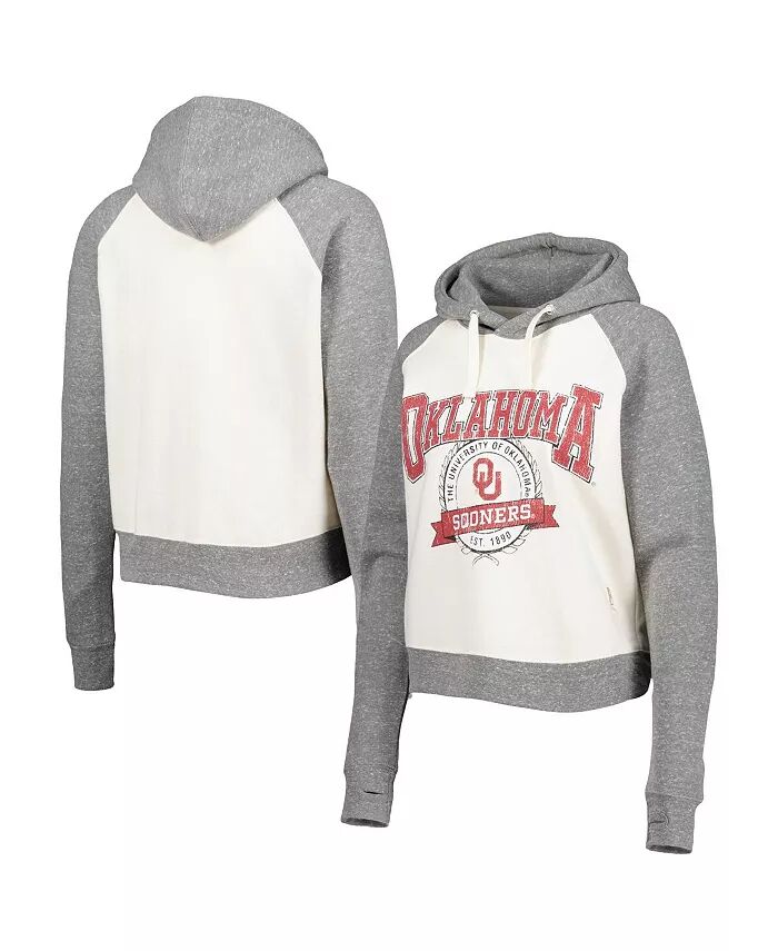 

Женская кремовая, серо-лиловая состаренная толстовка Oklahoma Sooners Cody Tri-Bend Raglan с капюшоном Pressbox