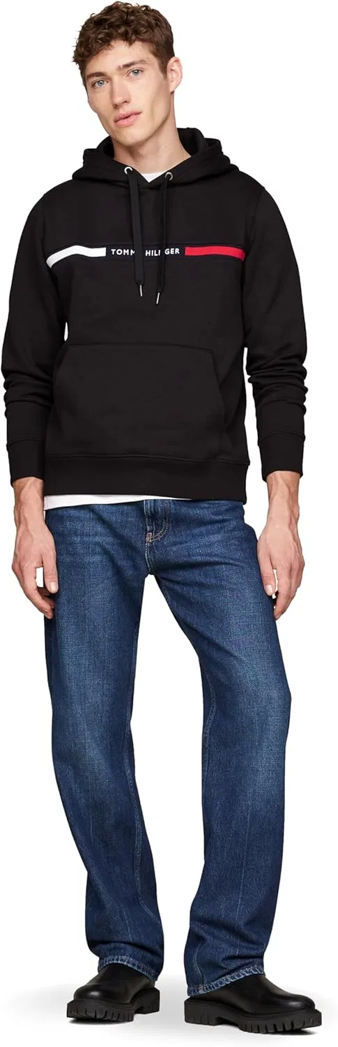 Толстовка с капюшоном Tommy Hilfiger, флисовая, черная — фото 4