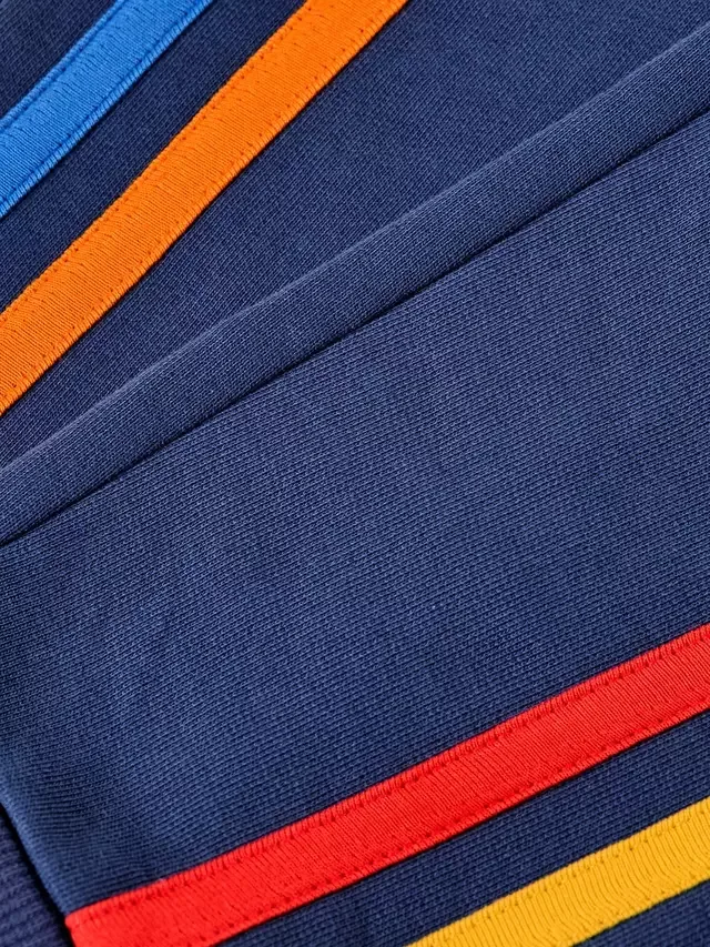 Детские хлопковые полосатые спортивные брюки Alden, темно-синие Frugi — фото 4