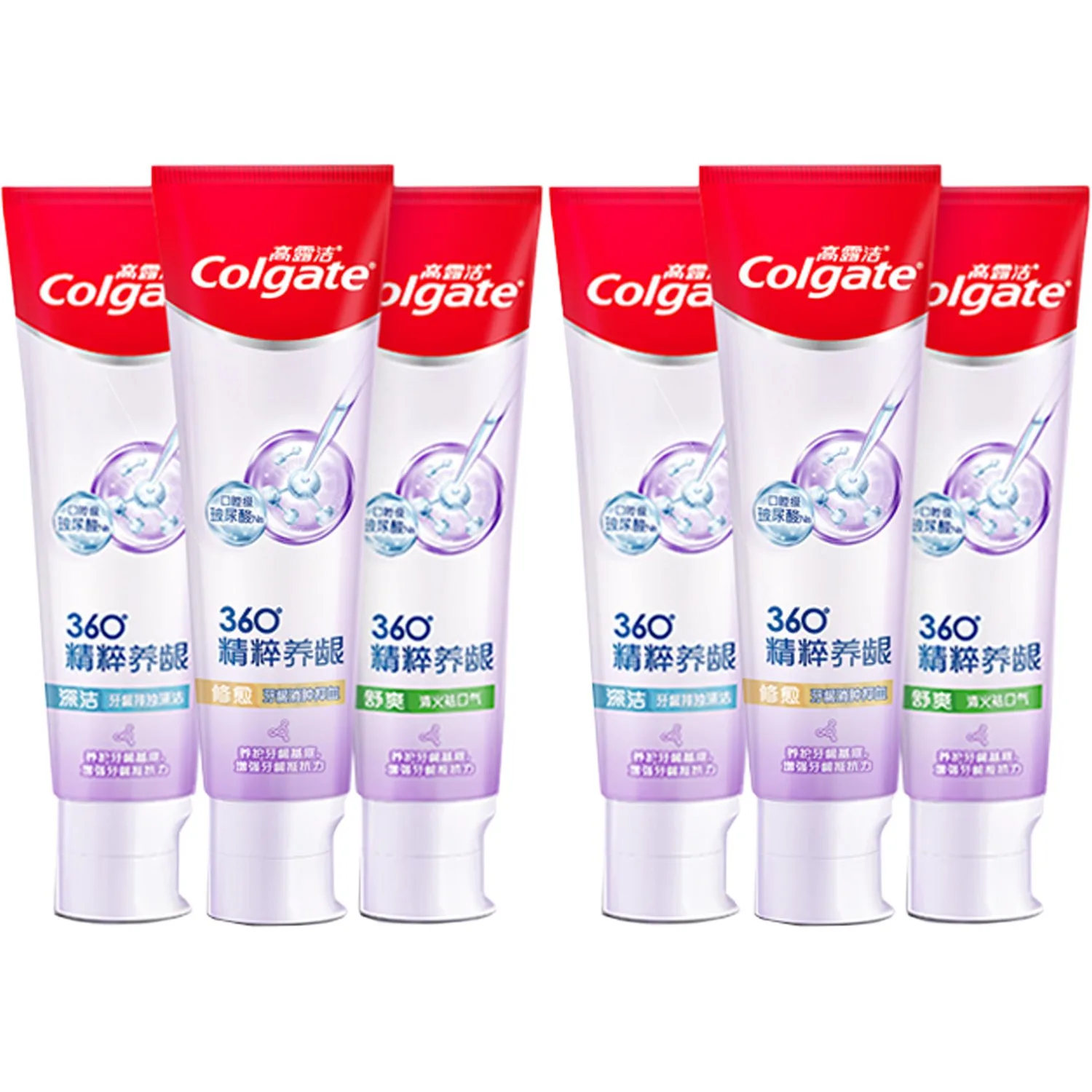 COLGATE Зубная паста с гиалуроновой кислотой для ухода за деснами, Deep Cleansing Toothpaste 120g*2 + Healing Toothpaste 120g*2 + Refreshing Toothpaste 120g*2