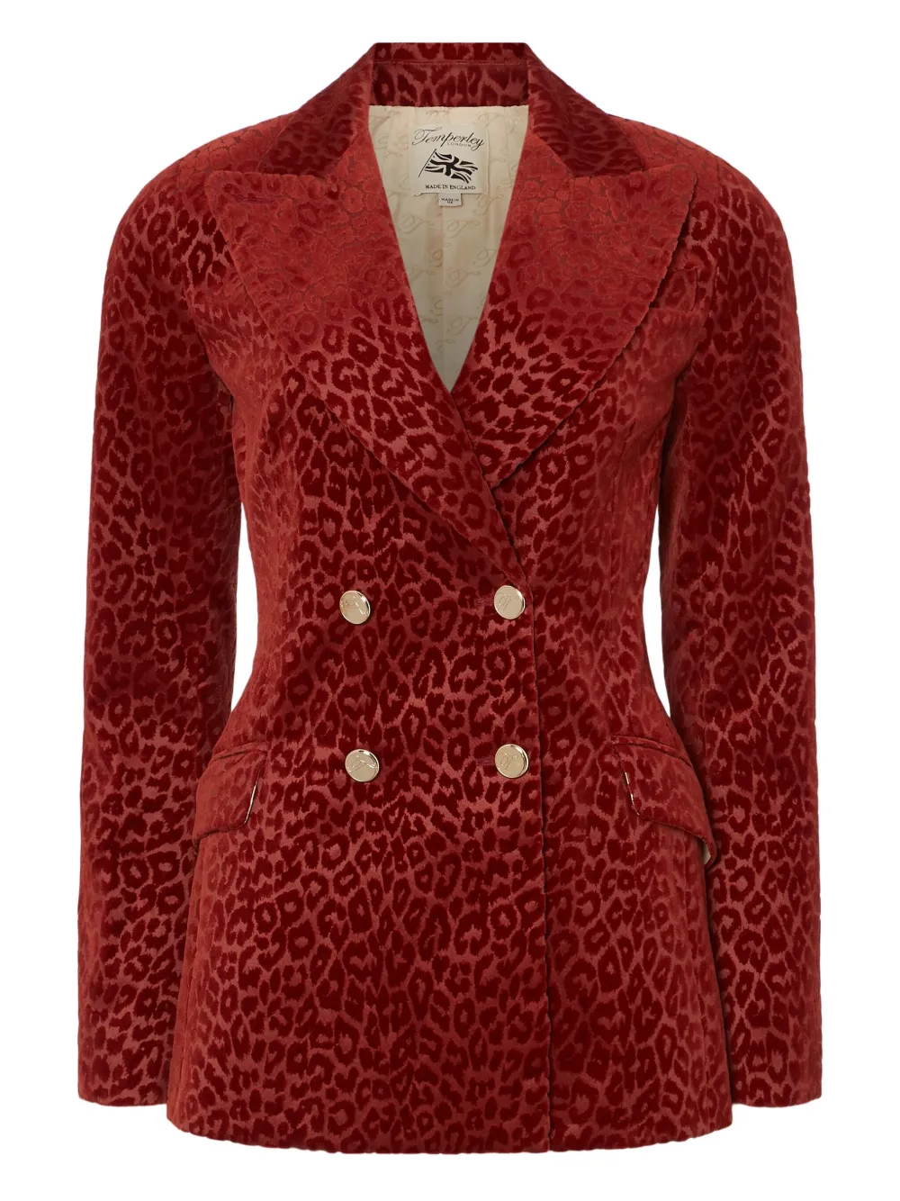 

Двубортный блейзер с леопардовым узором Temperley London, красный
