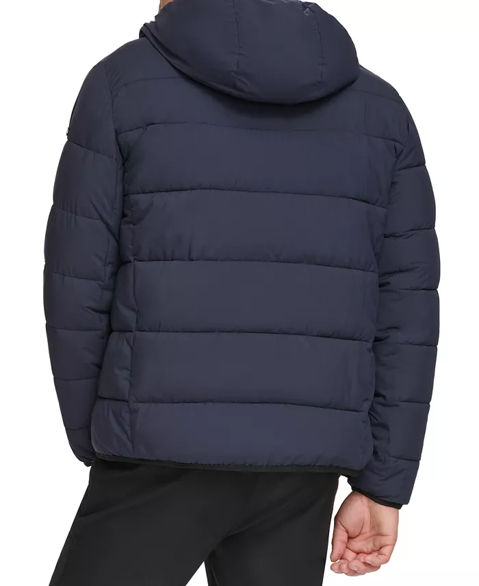 Мужская стеганая куртка Chevron с подкладкой из шерпы и капюшоном Calvin Klein, синий — фото 2