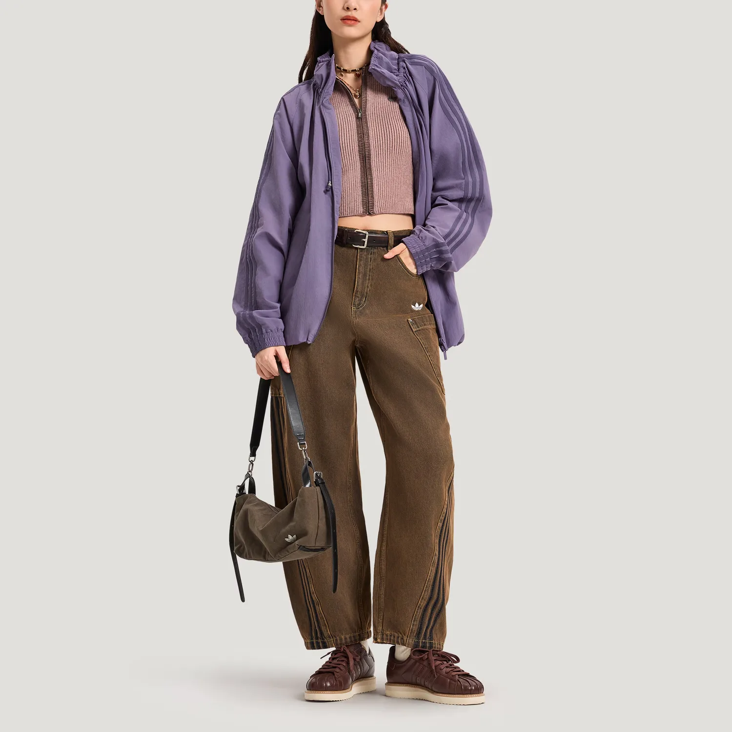 Куртка-толстовка оверсайз Track FW25 женская Adidas Originals, темно-фиолетовый — фото 4