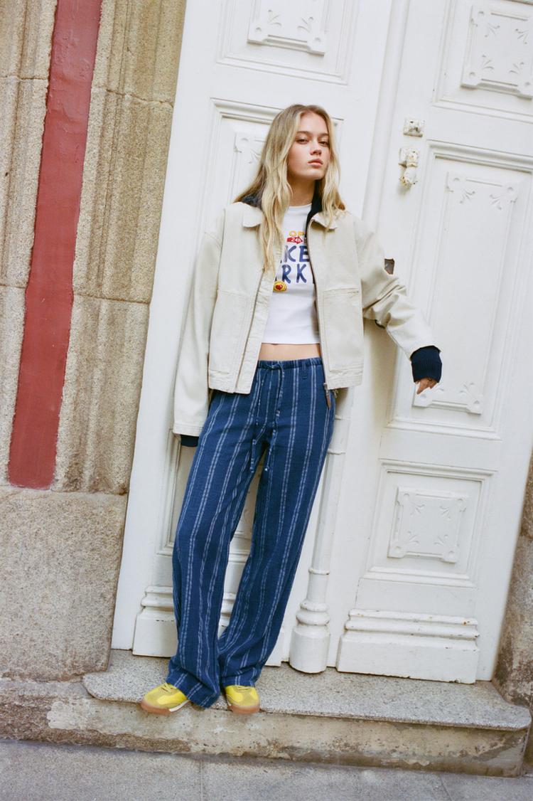 

Полосатые деревенские брюки Pull And Bear, синий