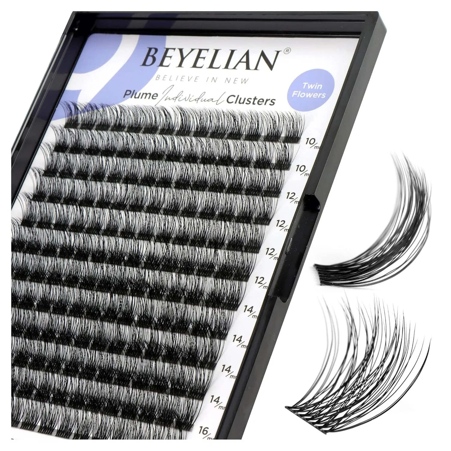 Индивидуальные ресницы BEYELIAN D+ Curl Cluster, 168 шт. Beyelian, D+-Black-Twin Flowers
