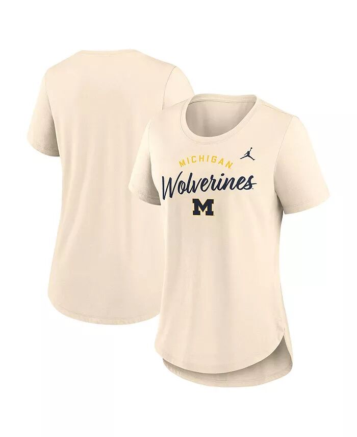 

Женская кремовая футболка с логотипом Michigan Wolverines Script Tri-Blend Jordan