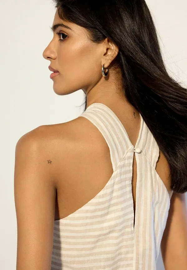 Платье Next Regular fit halter twist neck midi dress, нейтральная полоска — фото 4