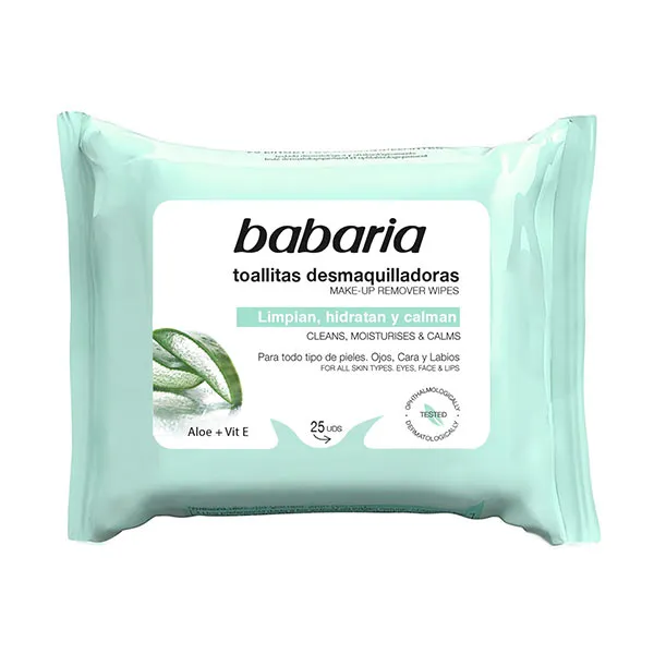 

Очищает, увлажняет и успокаивает Toallitas Desmaquilladoras Aloe Vera Babaria, 25 UD