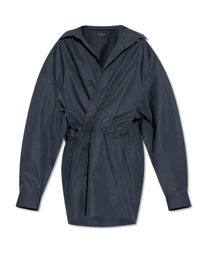 

Хлопковое платье с драпировкой Balenciaga, синий