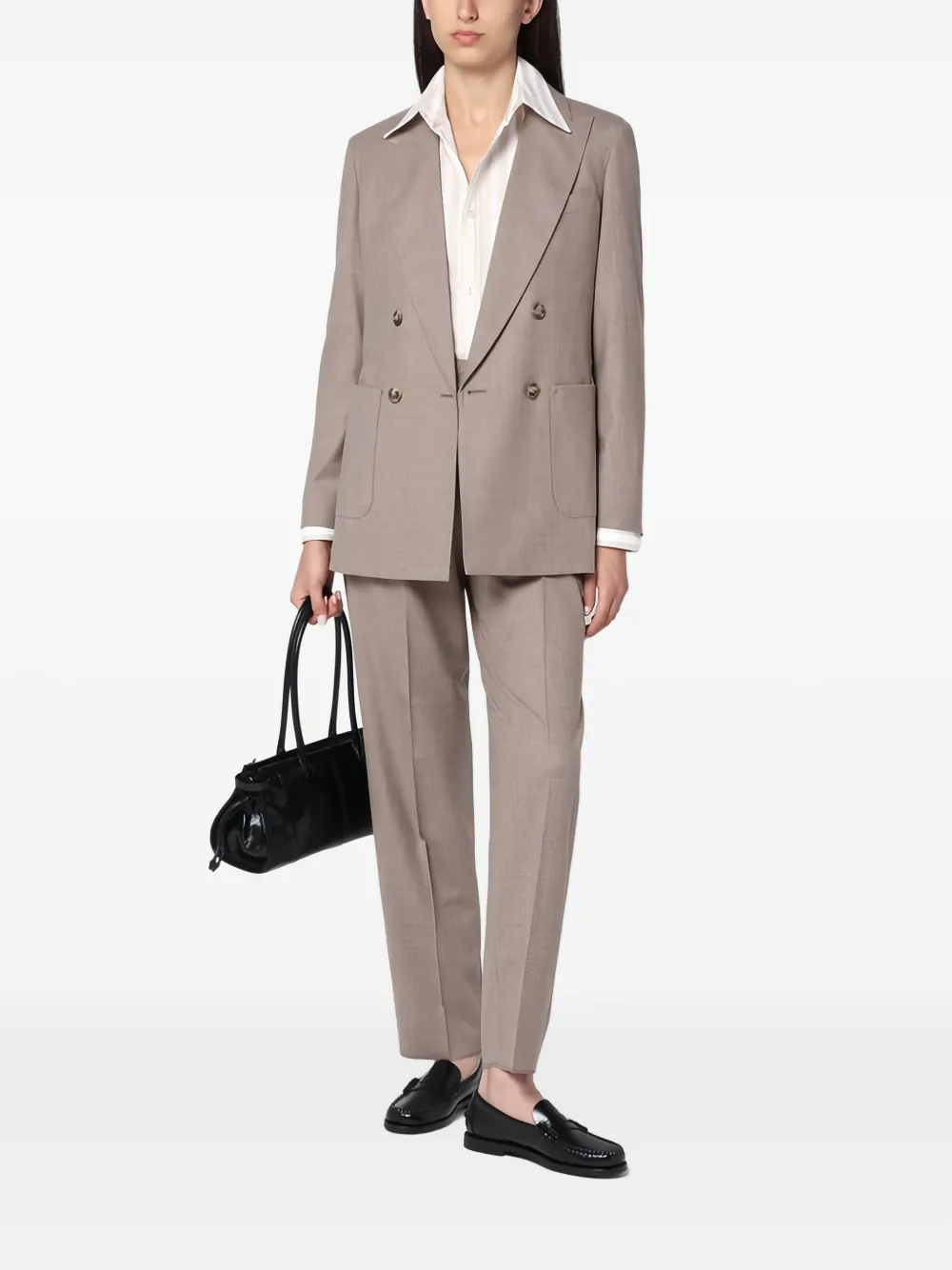 Двубортный пиджак с накладными карманами Max Mara, коричневый — фото 3