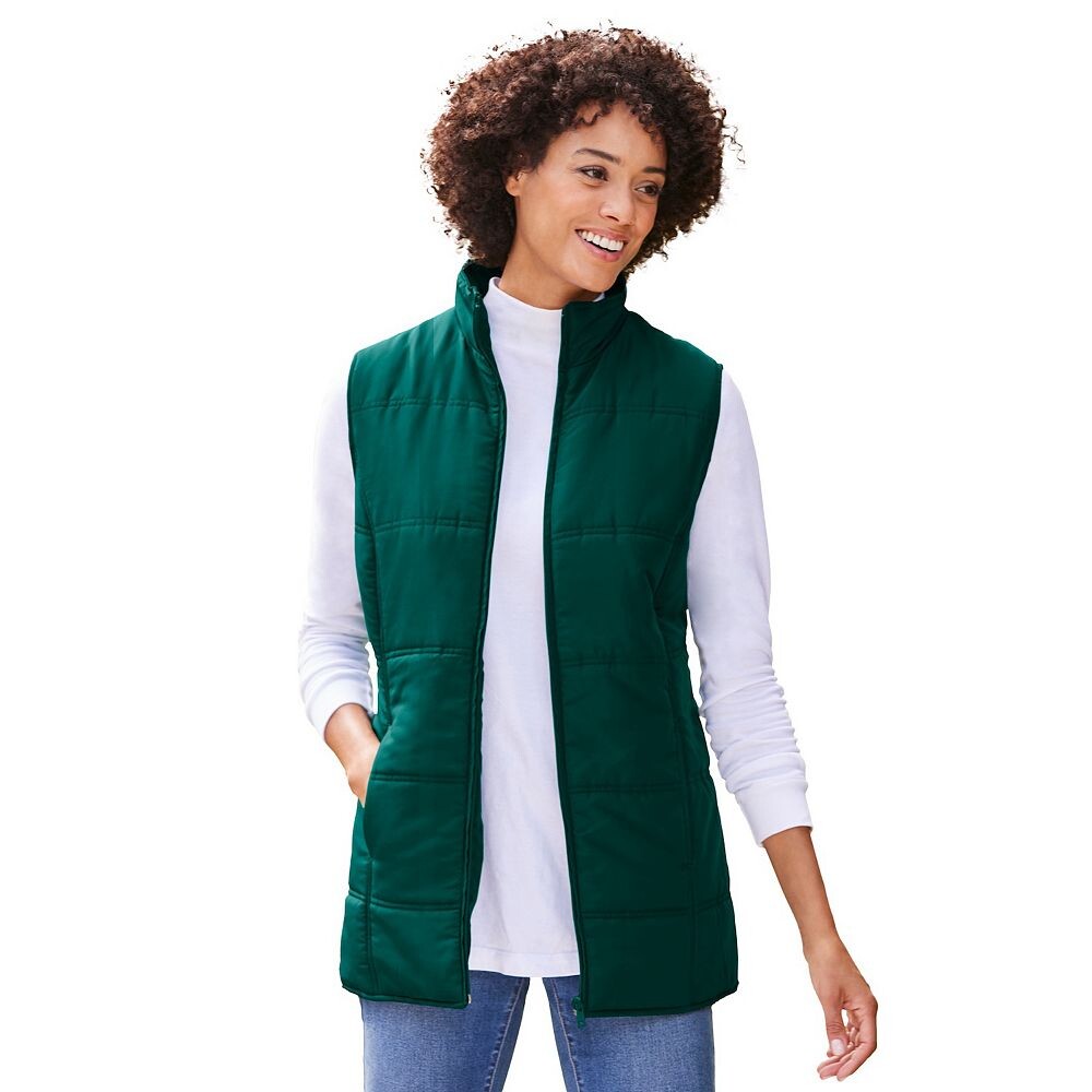 

Женщина в женском стеганом жилете больших размеров Woman Within, цвет Emerald Green