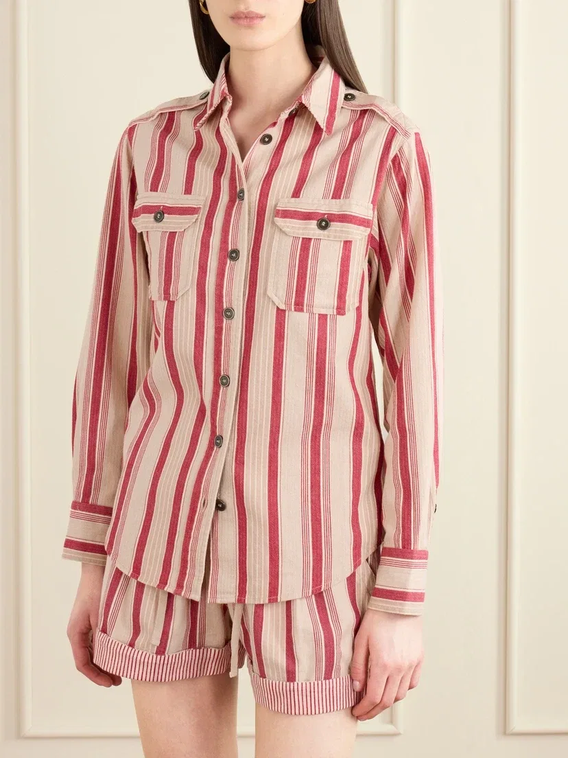Полосатая хлопковая рубашка MARANT ÉTOILE, красный — фото 3