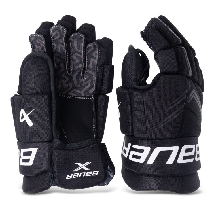 

BAUER Хоккейные перчатки 2024, X Beginner, детские и взрослые, для хоккея с шайбой и на траве, взрослый размер 14 дюймов - черная модель