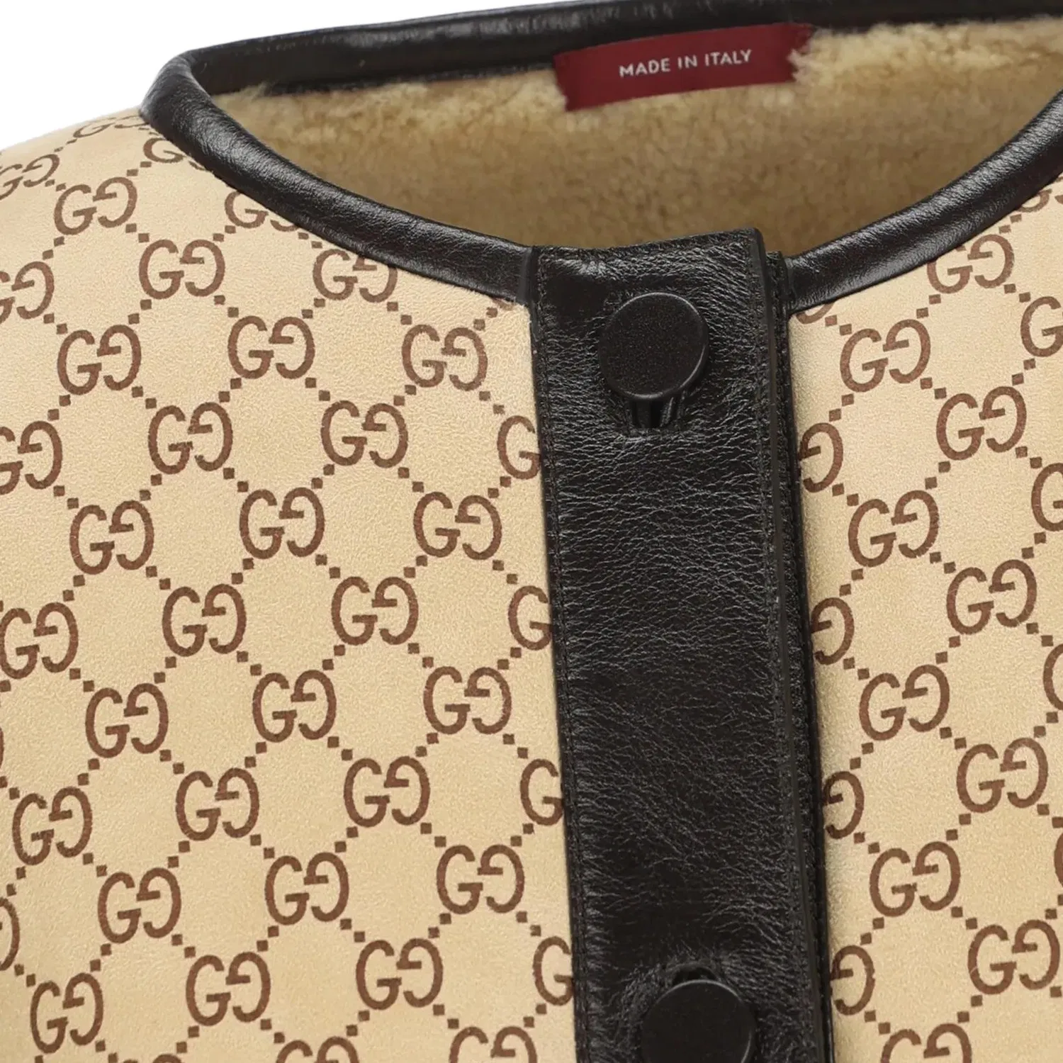 Кожаная куртка GUCCI с принтом GG, овчина, бежевый — фото 4