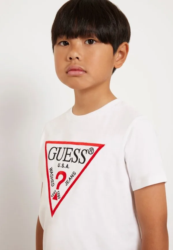 Футболка с треугольным принтом и логотипом Guess, Blanc
