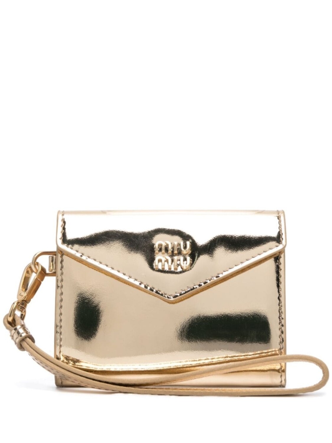 

Miu Miu лакированный кошелек с тисненым логотипом, золотистый