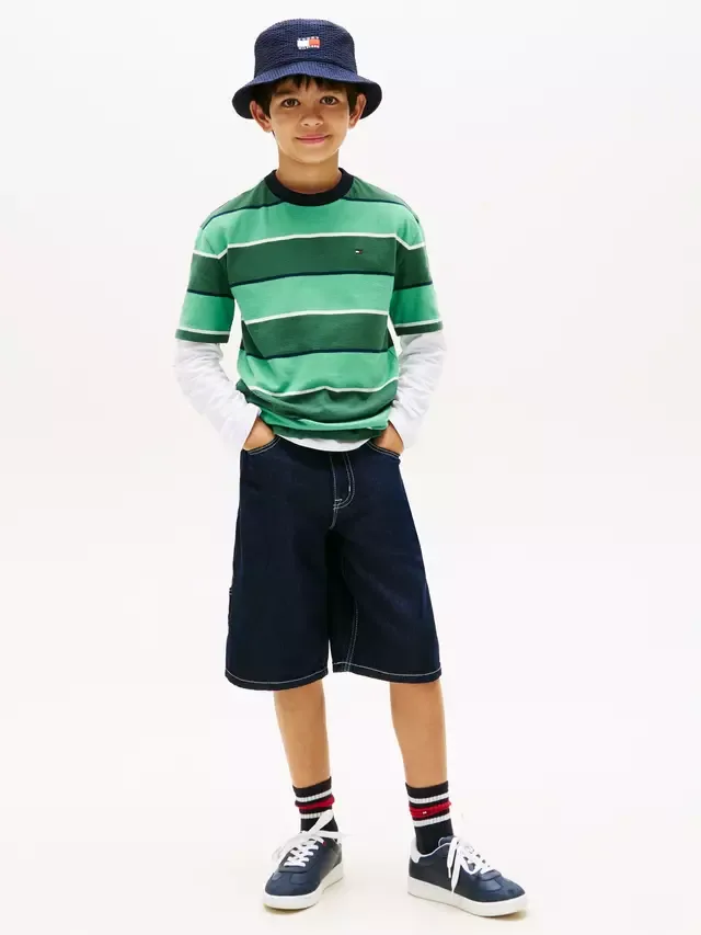 Детская футболка с коротким рукавом в полоску для регби, зеленая Tommy Hilfiger — фото 2