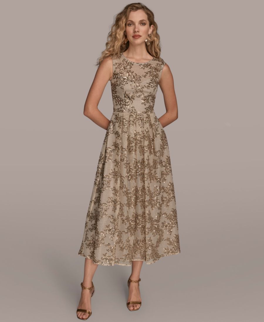 

Женское платье без рукавов с цветочным принтом, А-силуэта Donna Karan New York, Sand