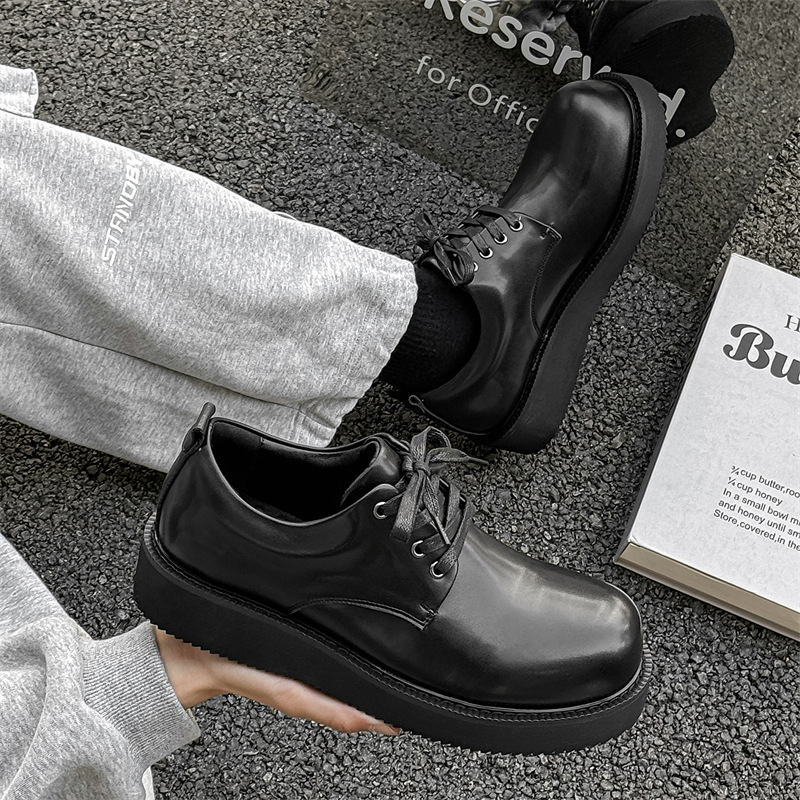 WEISHIBANGWEI Повседневные кожаные туфли мужские черные с потайным клином, цвет Black Hidden Wedge — фото 4