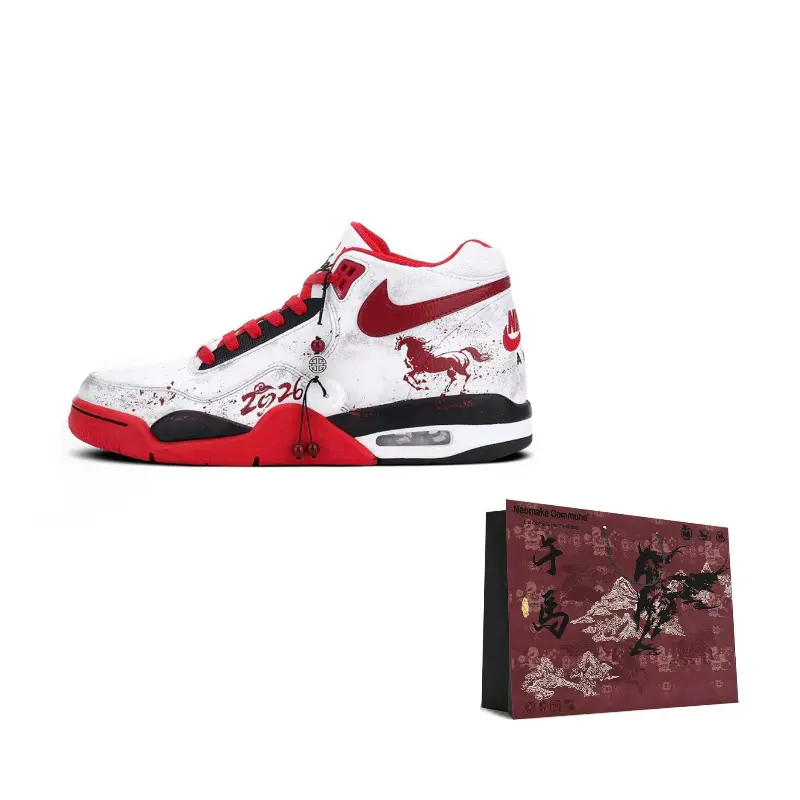 

Nike Кроссовки мужские Mid top Vintage Basketball Shoes белые красные Flight Legacy Cushioning Slip Resistant Abrasion Resistant