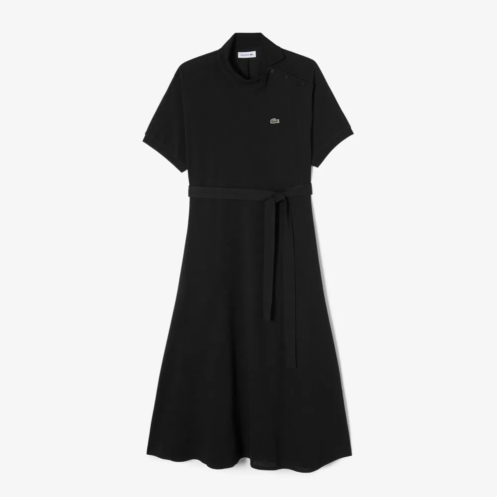 Платье-поло Lacoste, косая планка, чёрный