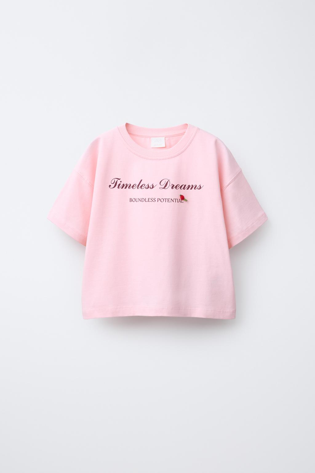 

Футболка с тяжелым слоганом ZARA, розовый