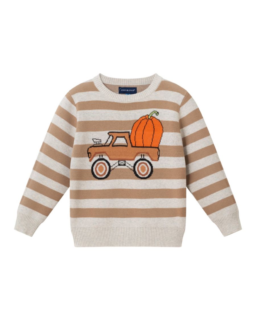 

Детский/мальчишеский осенний полосатый свитер с изображением грузовика Andy & Evan, Beige truck
