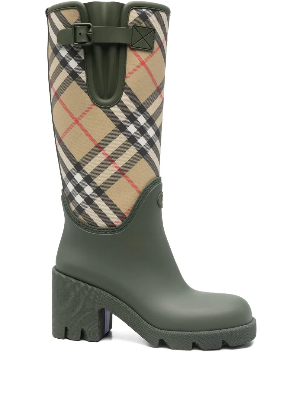 Клетчатые сапоги Marsh на блочном каблуке Burberry, зеленый
