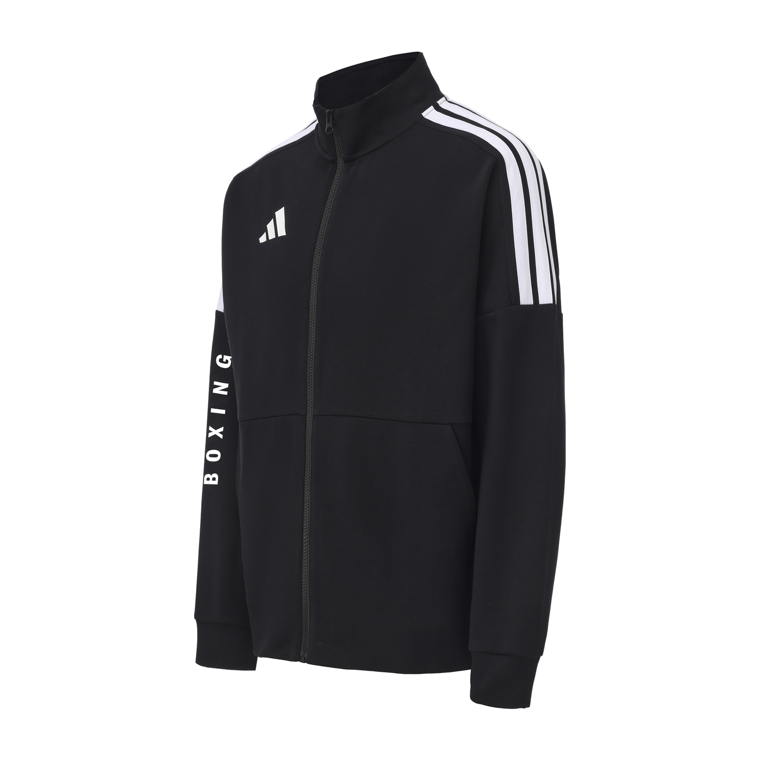 Adidas Куртка унисекс, черная с белыми полосами, воротник-стойка, умеренный размер, множество карманов, трикотажная — фото 3