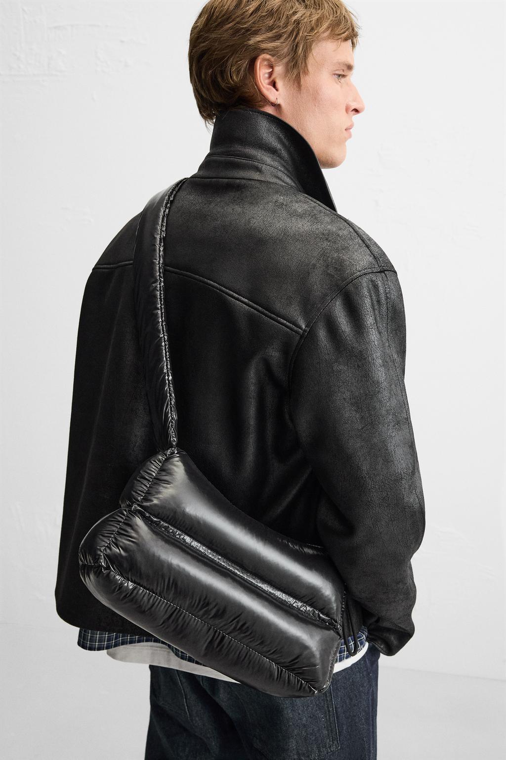 

Блестящая стеганая сумка через плечо ZARA, черный