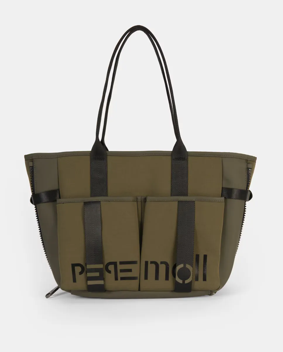 

Неопреновая сумка с декоративной застежкой-молнией по бокам, большими передними карманами на клипсе Pepe Moll, цвет Kaki