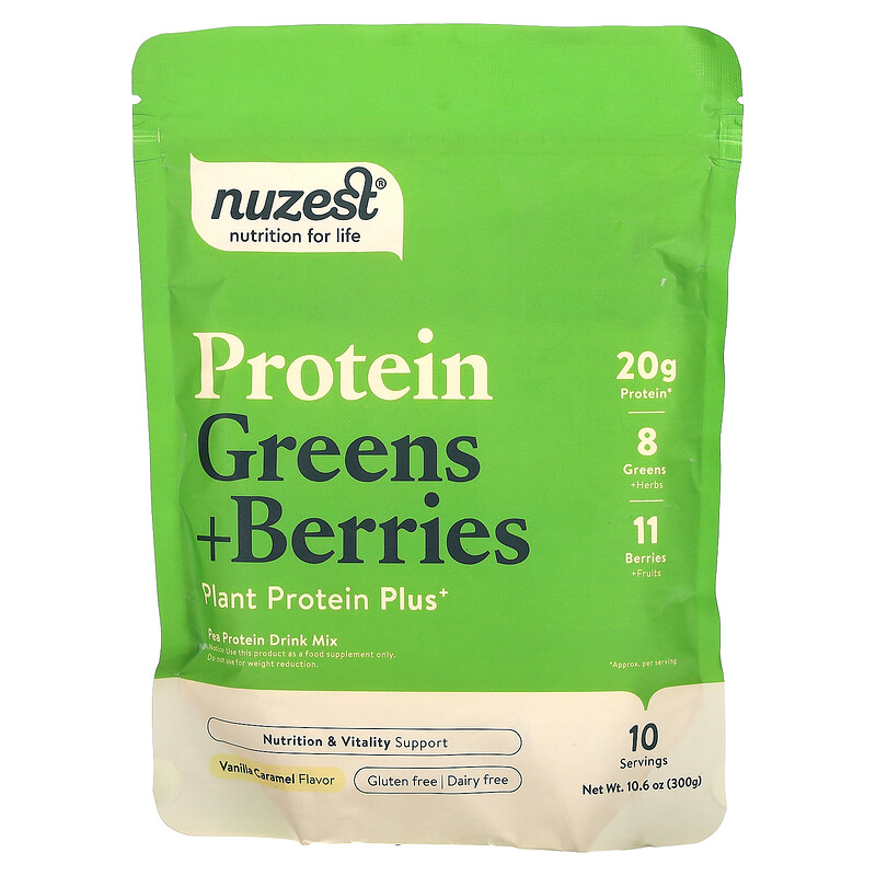 

Nuzest, протеиновая зелень и ягоды, ваниль и карамель, 300 г (10,6 унции)
