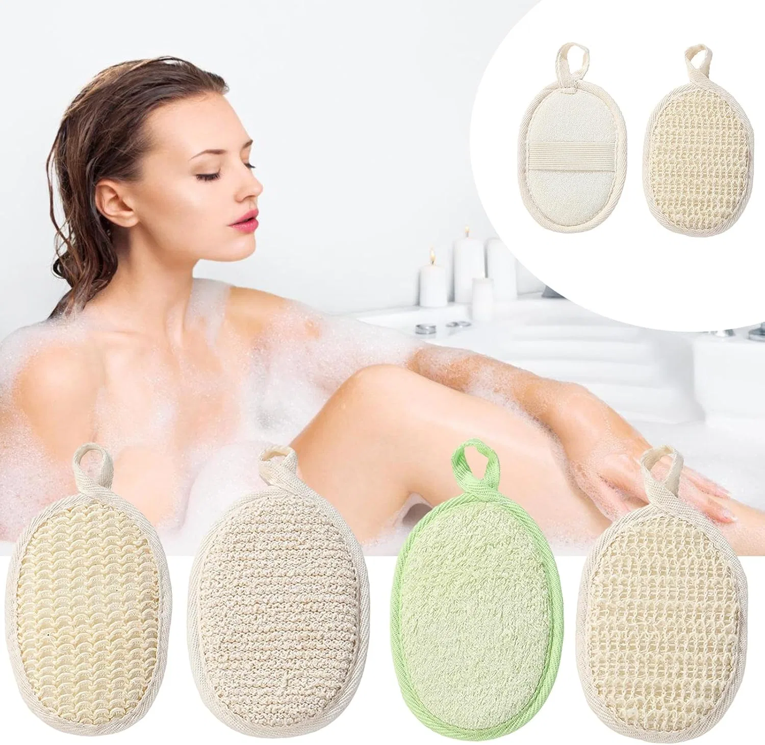 Отшелушивающая губка для лица и тела Fanlangyi из хлопка и льна — фото 3