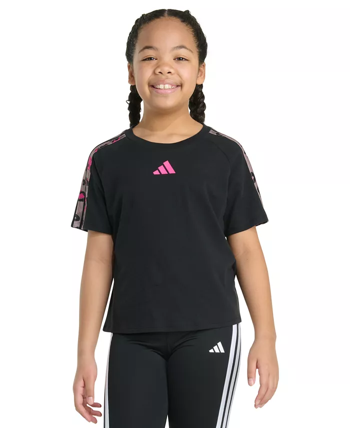 

Футболка хлопковая с коротким рукавом реглан и принтом Big Girls adidas, черный