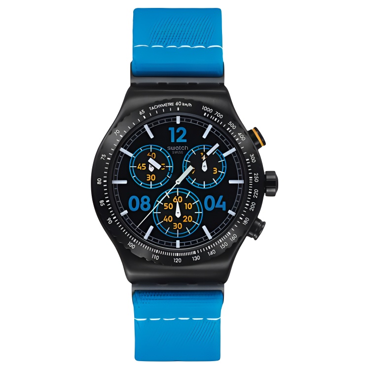 

SWATCH Новые часы Chrono Collection, кварцевый механизм, унисекс, 43 мм, черный циферблат, корпус из нержавеющей стали, тканевый ремешок