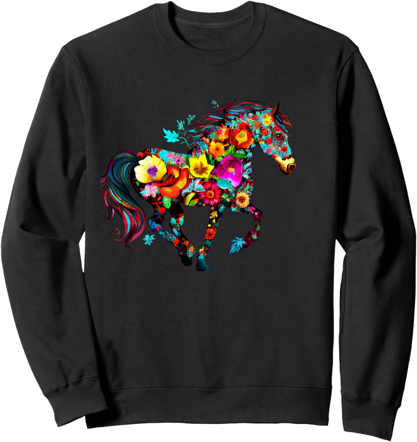 

Яркая толстовка с изображением лошади и цветка в стиле фэнтези Vibrant Floral Equine Patterns Harmony, черный