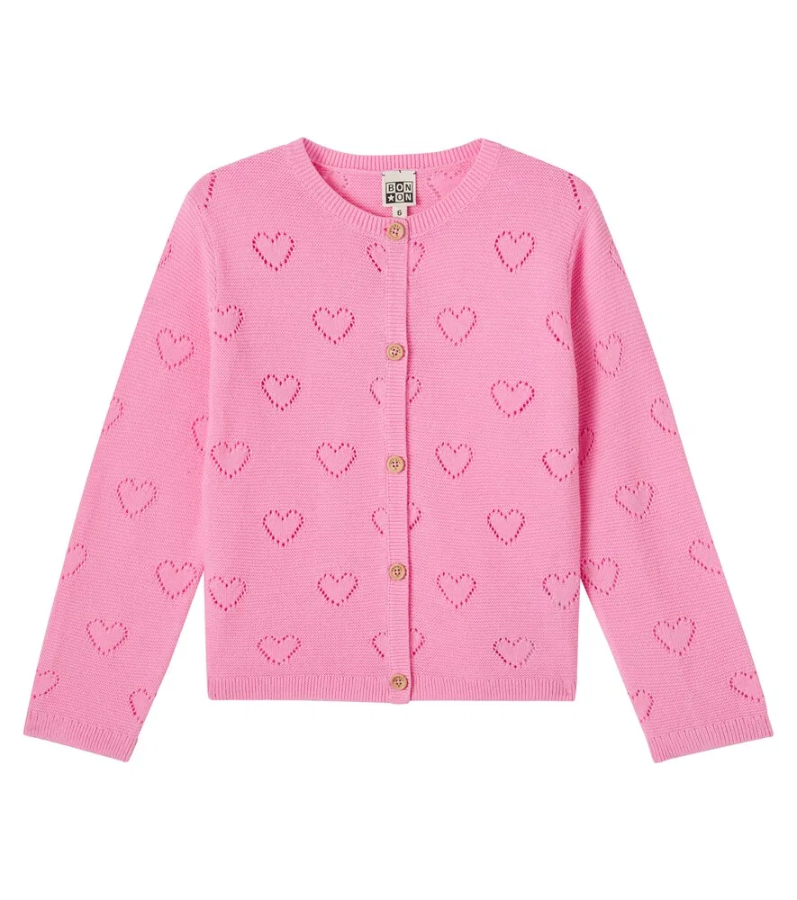 Хлопковый кардиган Lilou с ажурной вязкой Bonton, розовый