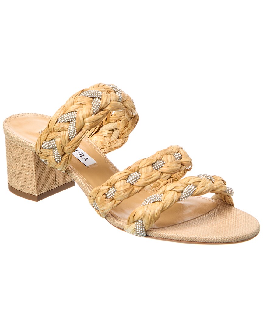 Aquazzura Costiera Crystal 50 Raffia Sandal, коричневый