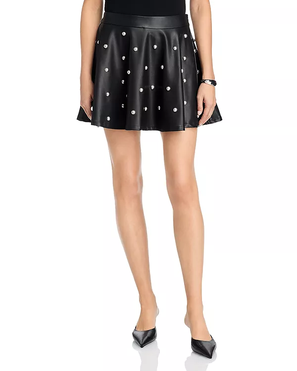 

Мини-Юбка из искусственной кожи с заклепками - эксклюзив Aqua, черный