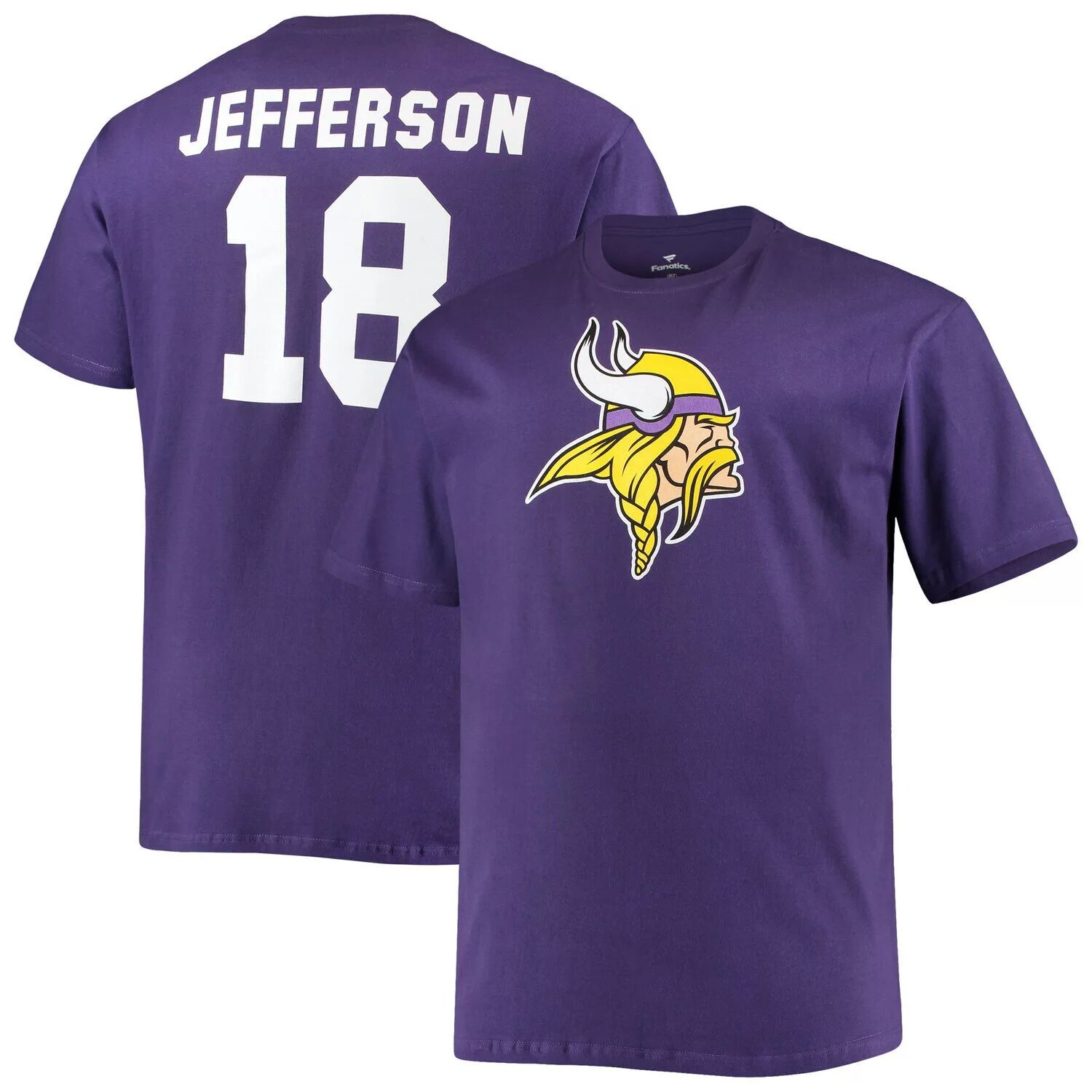 

Мужская фиолетовая футболка с именем и номером игрока Justin Jefferson Minnesota Vikings Big & Tall Fanatics, Фиолетовый, Мужская фиолетовая футболка с именем и номером игрока Justin Jefferson Minnesota Vikings Big & Tall Fanatics
