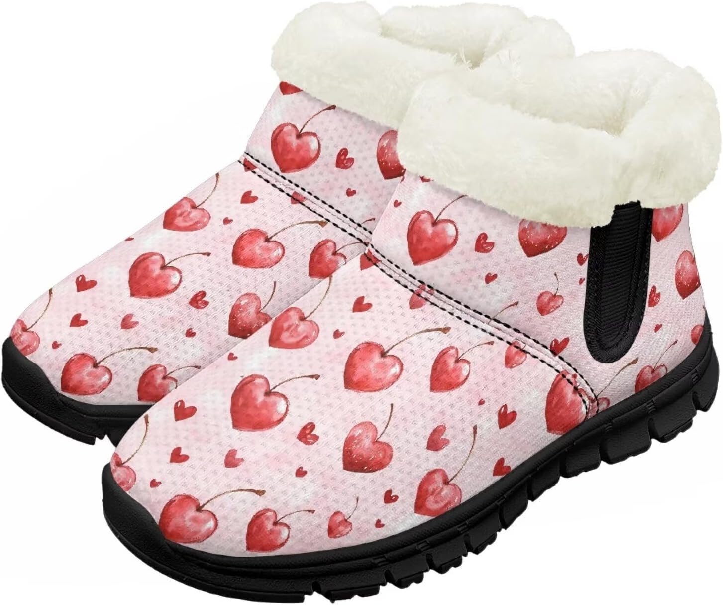 

Детские зимние сапожки для мальчиков и девочек, утепленные искусственным мехом, ботильоны до щиколотки с противоскользящей подошвой для малышей, детей младшего и старшего возраста Chririnla, Heart Cherries