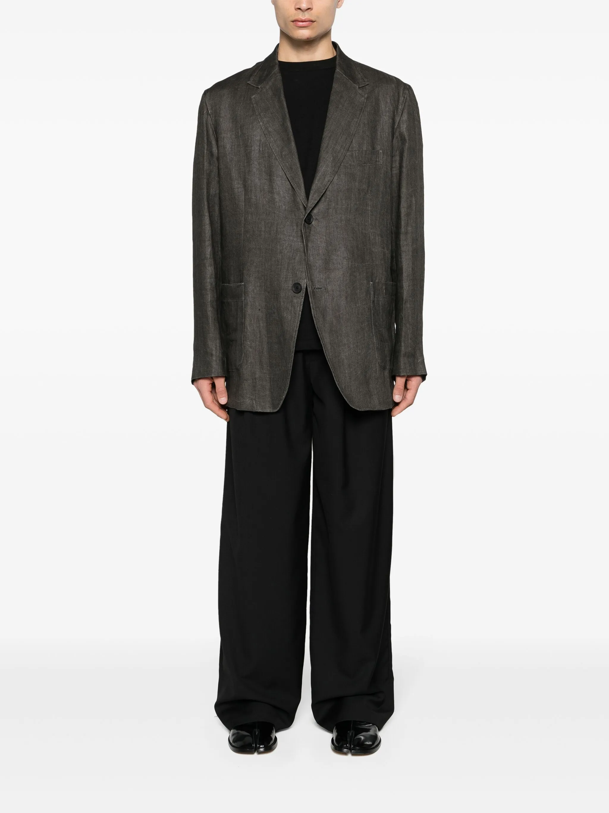 Однобортный пиджак с заостренными лацканами Yohji Yamamoto, серый — фото 2