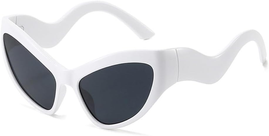 

Солнцезащитные очки в стиле «кошачий глаз» в панк-стиле для женщин, ретро, ​​роскошные, с большой оправой, модные, для активного отдыха, спорта, велоспорта, защита от ультрафиолета UV400 TKKTLLT, White Gray