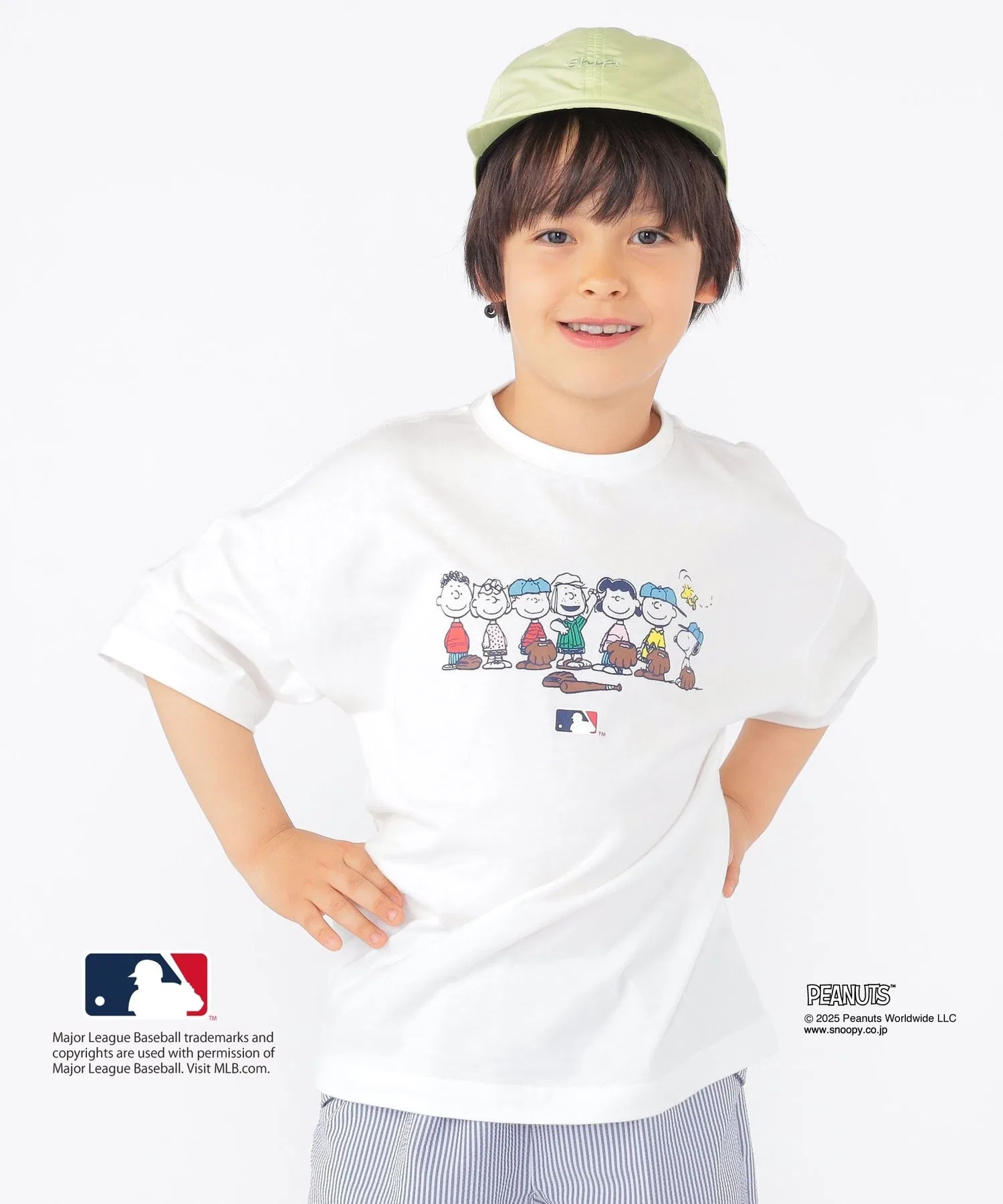 Детская футболка SHIPS KIDS PEANUTS×MLB с принтом белого цвета