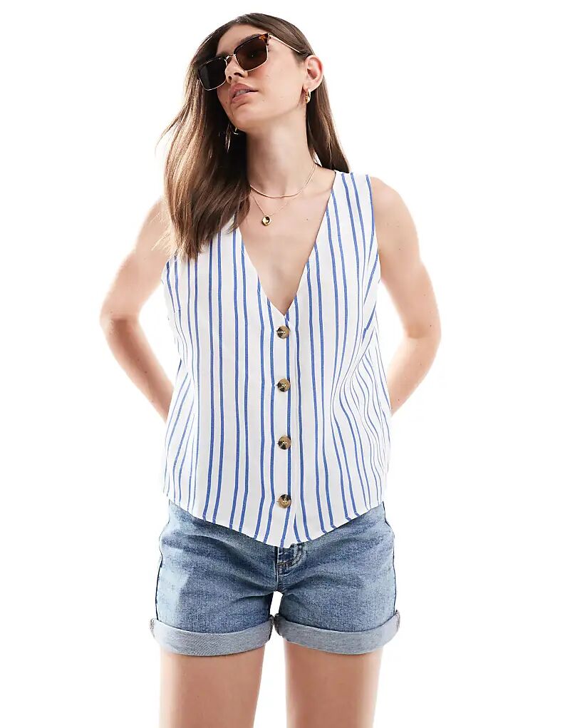 

Топ из льняного материала в сине-белую полоску ASOS DESIGN