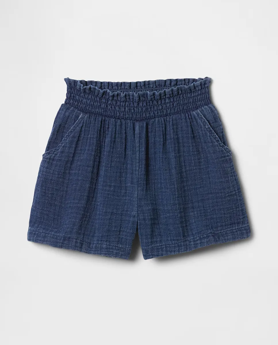 

Однотонные хлопковые шорты с эластичным поясом для девочки Gap, синий