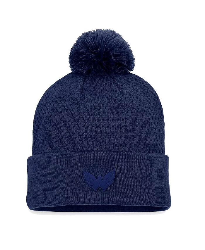 

Женская темно-синяя вязаная шапка Washington Capitals Authentic Pro Road с манжетами и помпоном Fanatics