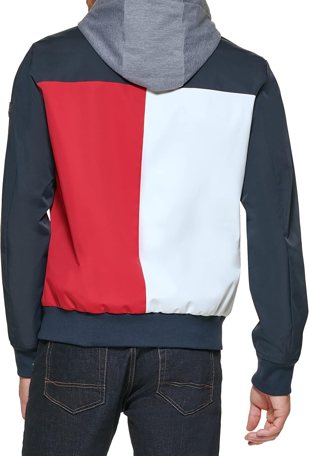 Мужская модная куртка-бомбер Tommy Hilfiger с прикрепленным трикотажным капюшоном, Midnight/Ice/Red — фото 4