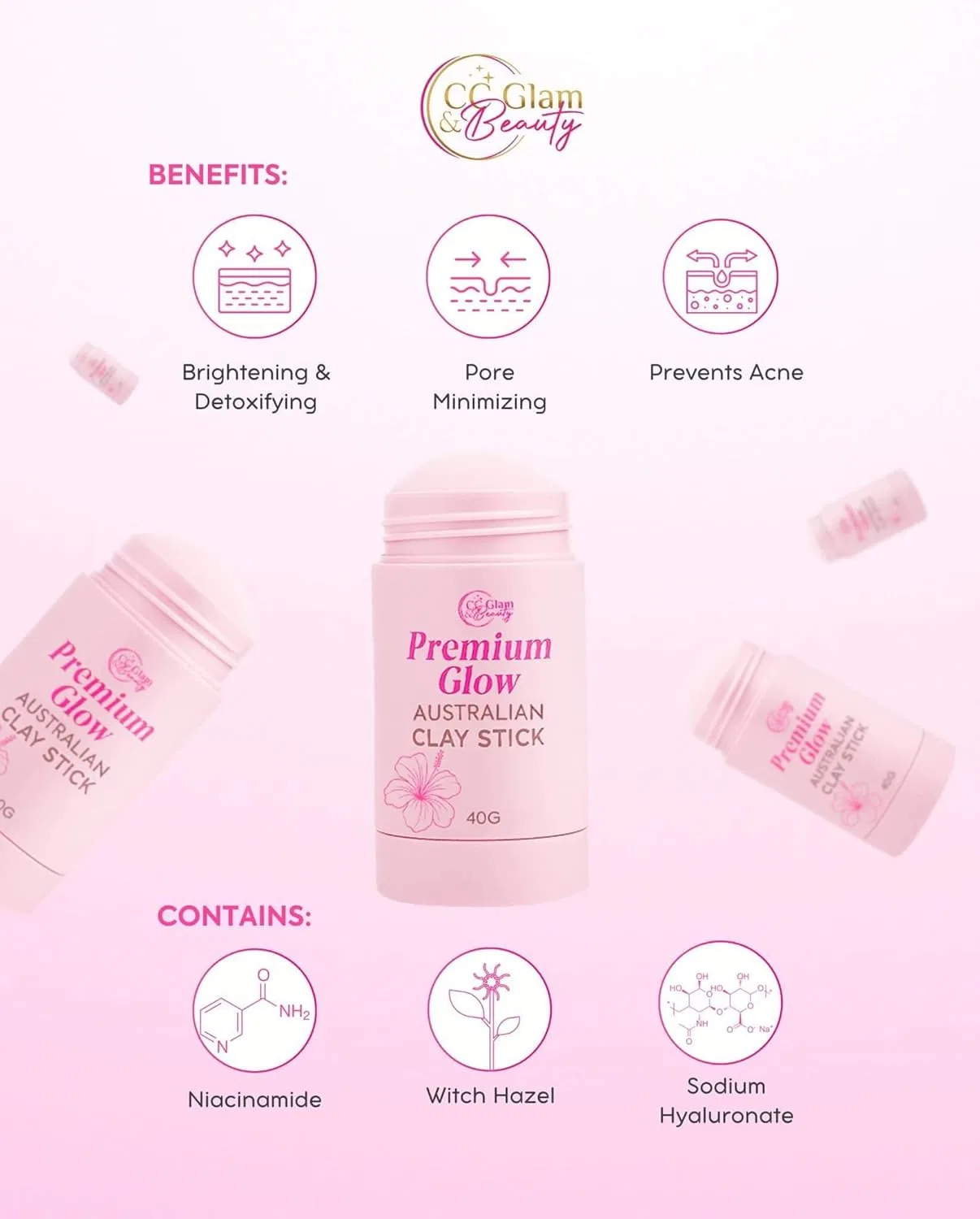 CC крем CC GLAM & Beauty Premium Glow Australian Clay Stick 40г Generic — фото 3