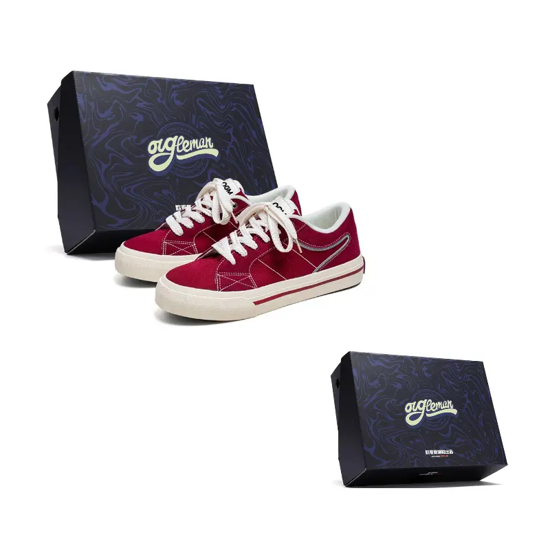 

OUGLEMEN Износостойкие, легкие, дышащие и нескользящие мужские кеды на низком ходу из холста в коробке - бордовые, цвет Burgundy